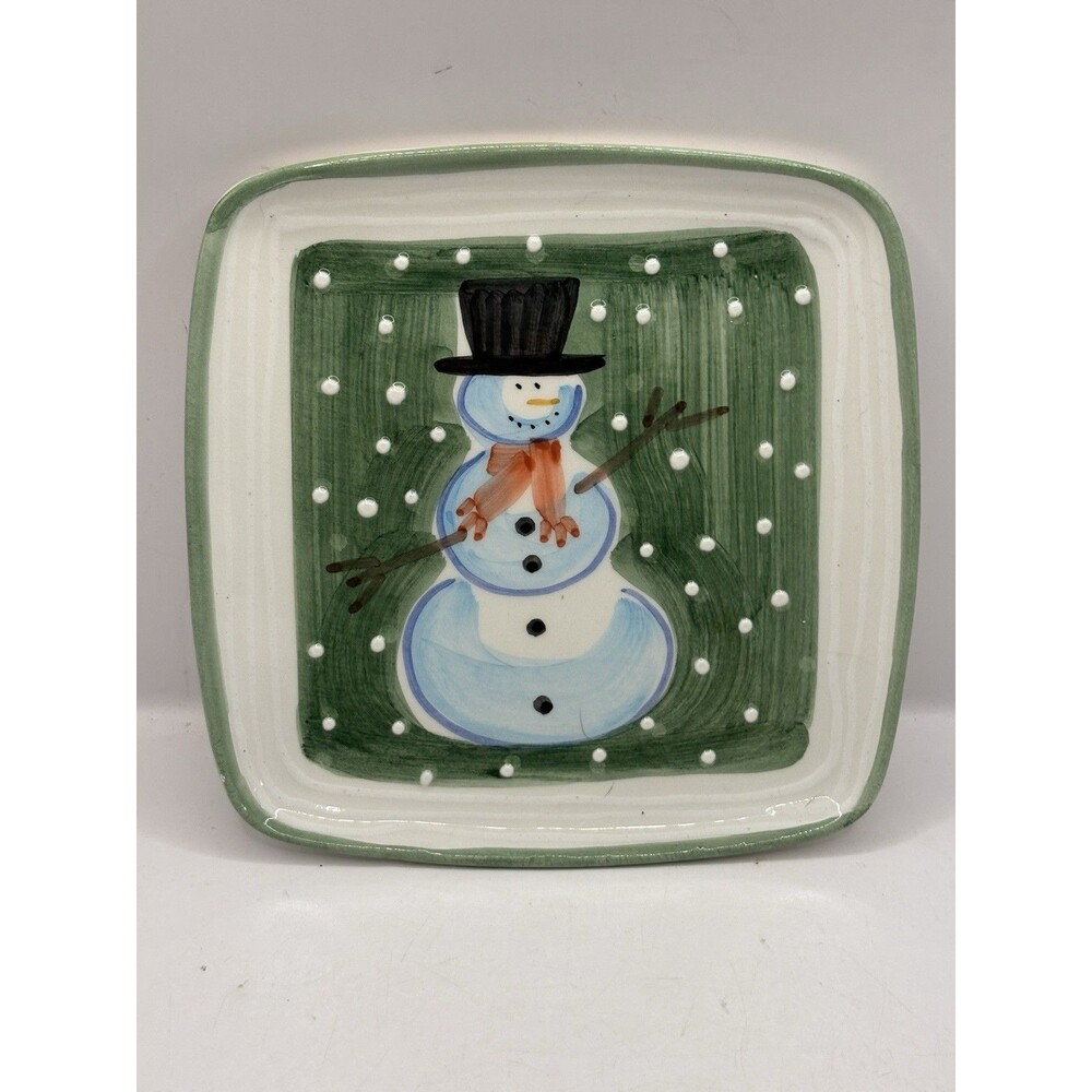 Cristina Fortini  Snowman Snack Plate~6.5”x 6.5” Made in Italy~signed